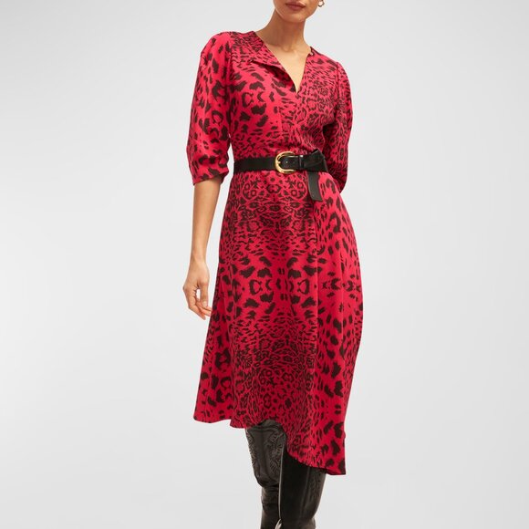 NWT Equipment Taliana Animal-Print Asymmetric Midi Dress